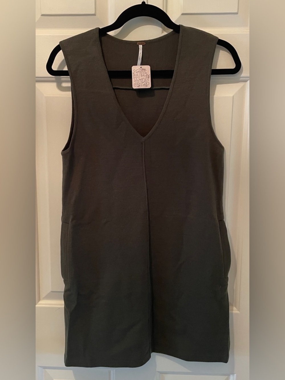 Free People Sleeveless V-Neck Mini Dress in Olive